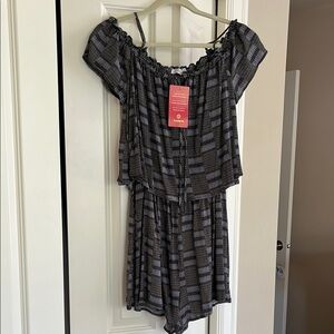 Lush Black and White Checkered Off-Shoulder Romper